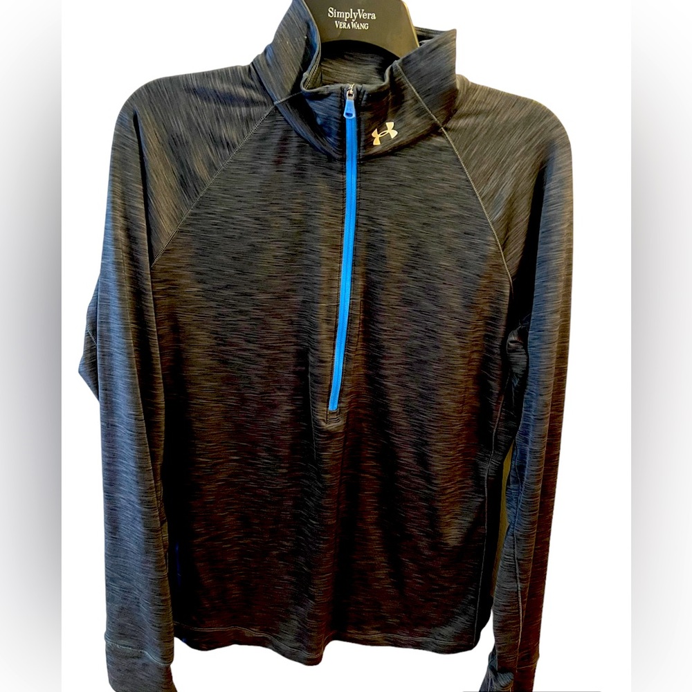 Dark Gray 1/2 Zippered Top with Stand Neck & Thumbholes by Under Armour. Size =L